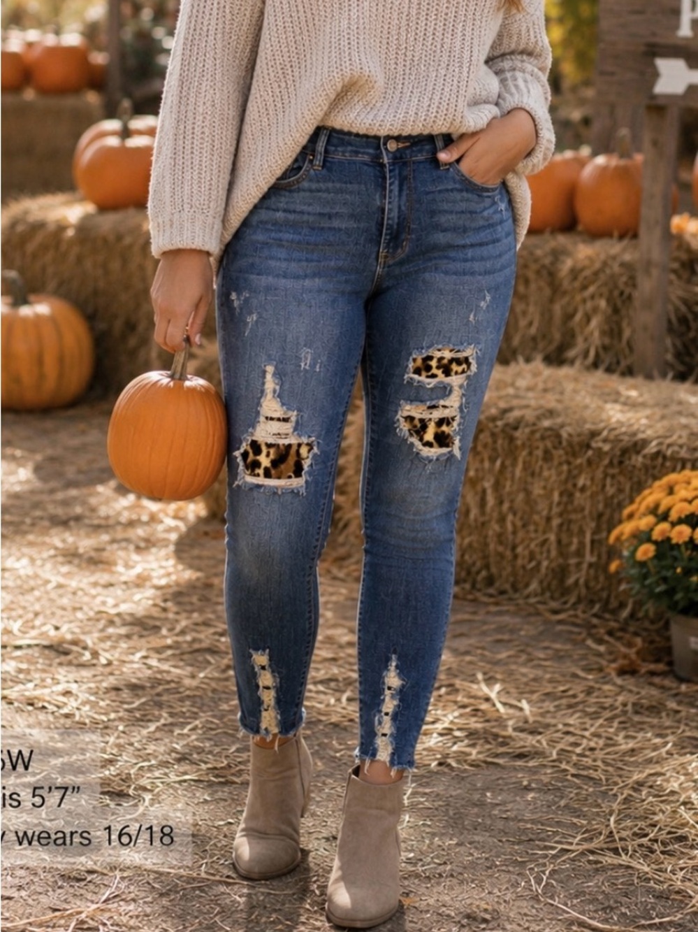 Judy Blue Distressed Skinny Jeans 16W Leopard Patch Stretch Denim Plus Size